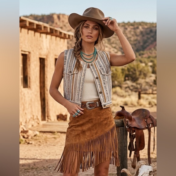 Guess Tops - VINTAGE Guess by Georges Marciano Boho Southwestern Denim Vest-Made in USA-Small